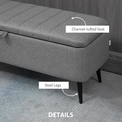 HOMCOM Storage Ottoman with Flip Top, Rectangular Upholstered Bench, Linen Look Fabric Footstool with Steel Legs for Living Room, Bedroom, Grey Additional View 6
