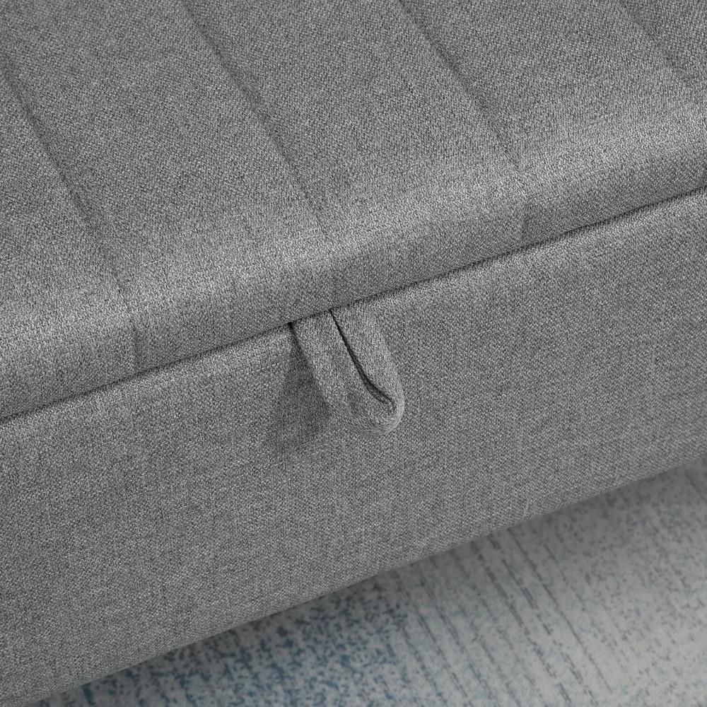 HOMCOM Storage Ottoman with Flip Top, Rectangular Upholstered Bench, Linen Look Fabric Footstool with Steel Legs for Living Room, Bedroom, Grey Additional View 8