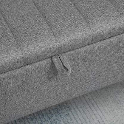 HOMCOM Storage Ottoman with Flip Top, Rectangular Upholstered Bench, Linen Look Fabric Footstool with Steel Legs for Living Room, Bedroom, Grey Additional View 8