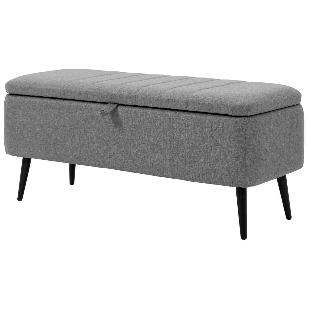 HOMCOM Storage Ottoman with Flip Top, Rectangular Upholstered Bench, Linen Look Fabric Footstool with Steel Legs for Living Room, Bedroom, Grey Additional View 10