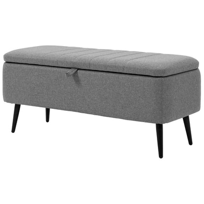 HOMCOM Storage Ottoman with Flip Top, Rectangular Upholstered Bench, Linen Look Fabric Footstool with Steel Legs for Living Room, Bedroom, Grey Additional View 10