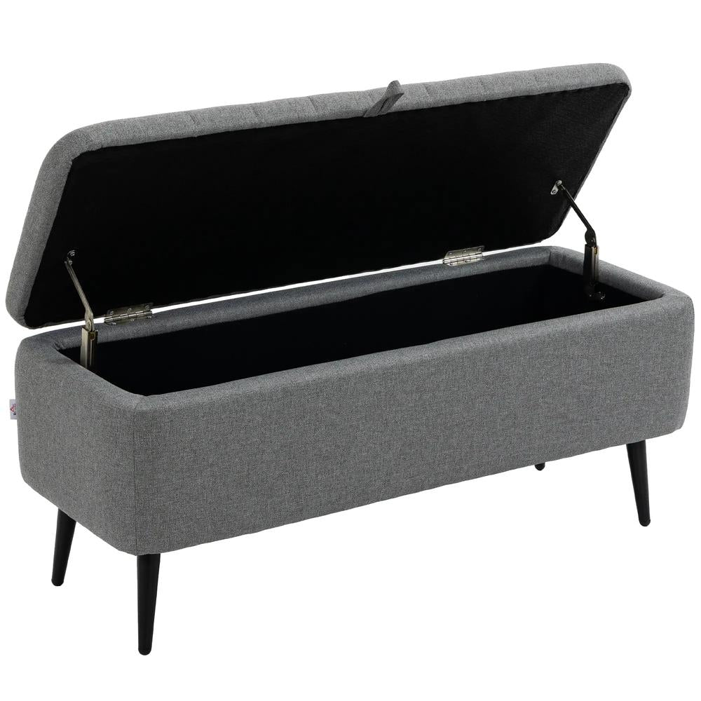 HOMCOM Storage Ottoman with Flip Top, Rectangular Upholstered Bench, Linen Look Fabric Footstool with Steel Legs for Living Room, Bedroom, Grey