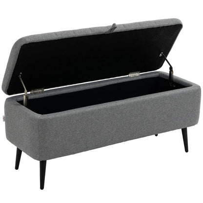 HOMCOM Storage Ottoman with Flip Top, Rectangular Upholstered Bench, Linen Look Fabric Footstool with Steel Legs for Living Room, Bedroom, Grey