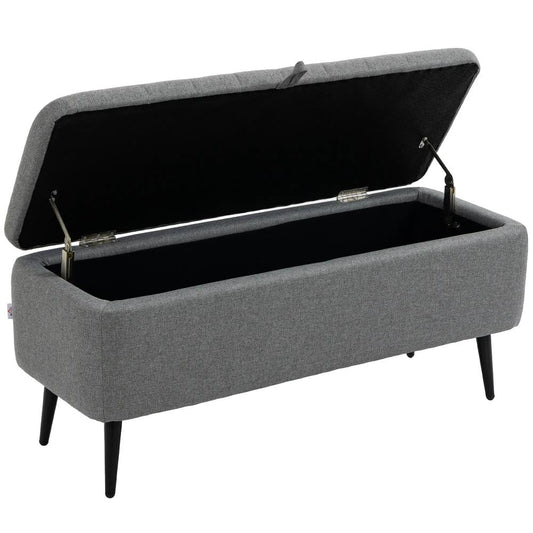 HOMCOM Storage Ottoman with Flip Top, Rectangular Upholstered Bench, Linen Look Fabric Footstool with Steel Legs for Living Room, Bedroom, Grey