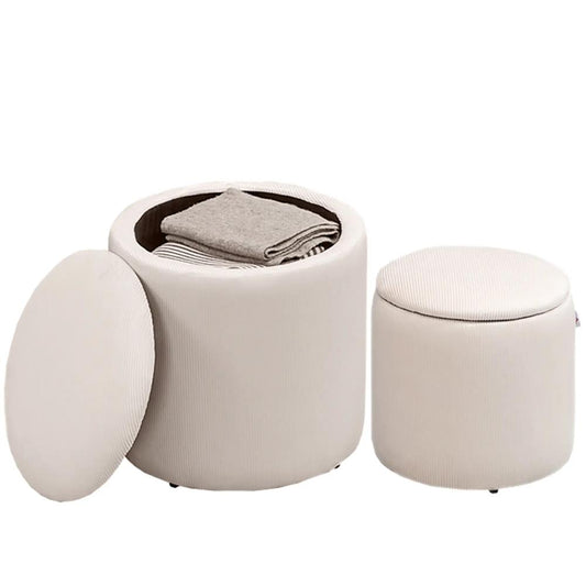 HOMCOM Set of 2 Round Ottoman with Storage, Fabric Vanity Stool for Makeup, Footrest Stool with Removable Lid for Living Room & Bedroom, Cream White
