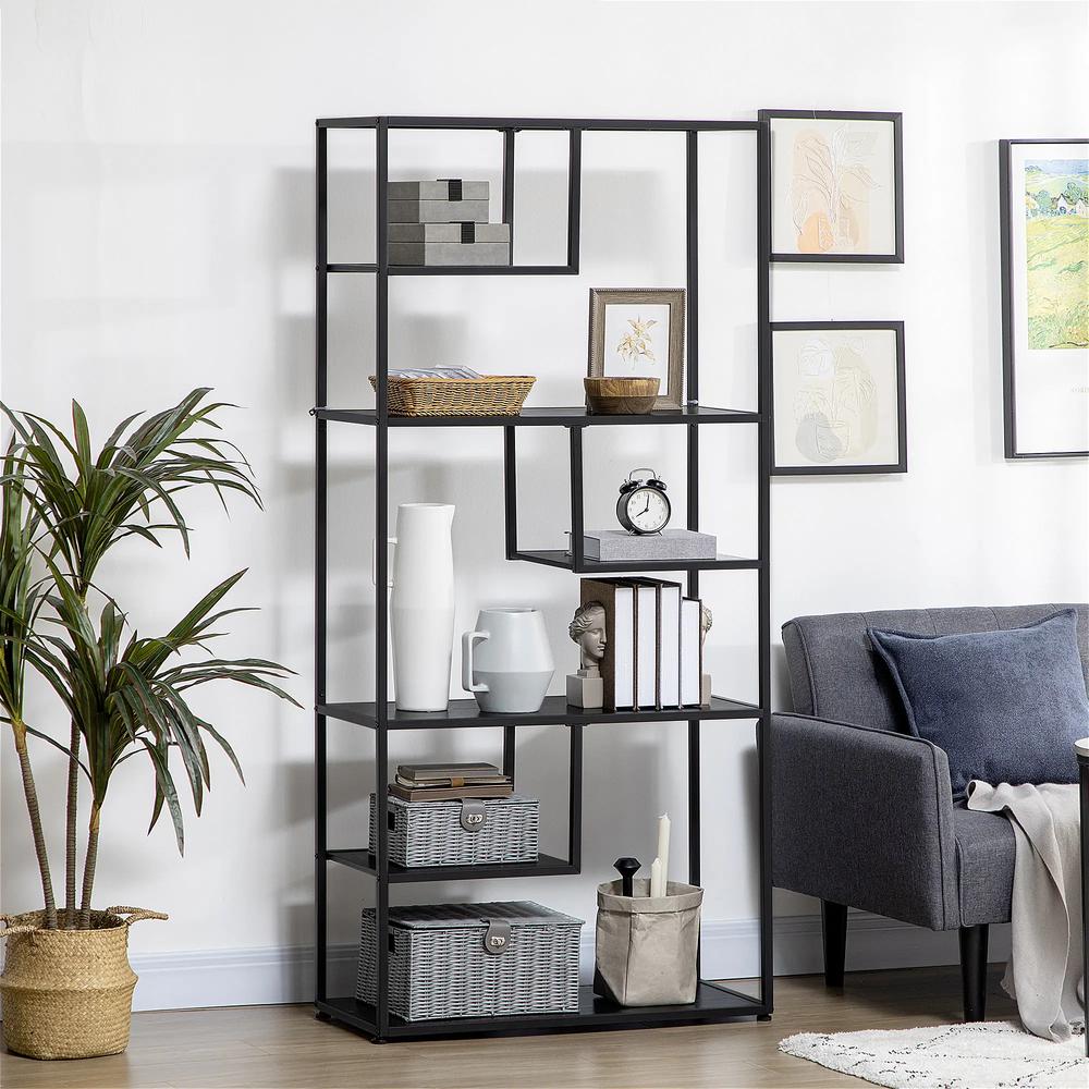 HOMCOM Industrial Accent Display Rack 7 Tier Bookcase, Display Rack for Living Room, Office, Bedroom, Black Additional View 2