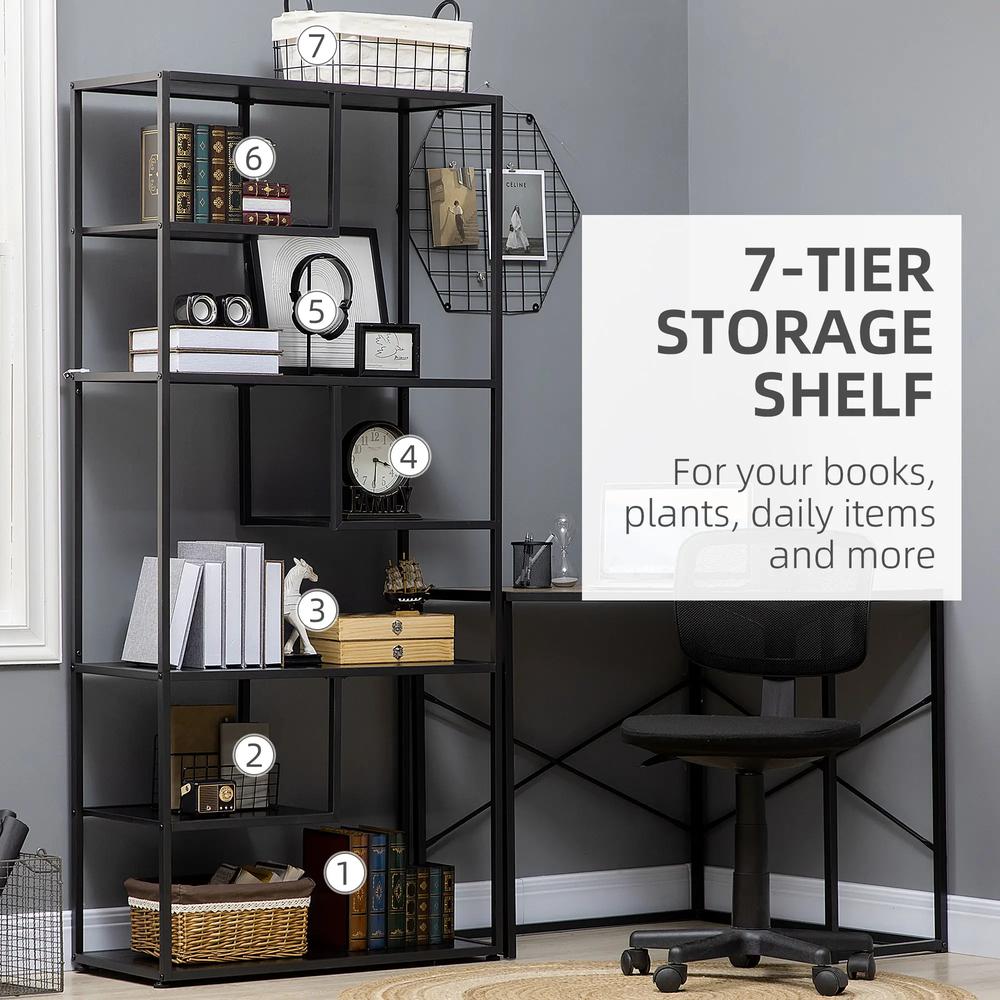 HOMCOM Industrial Accent Display Rack 7 Tier Bookcase, Display Rack for Living Room, Office, Bedroom, Black Additional View 5