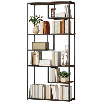 HOMCOM Industrial Bookcase Shelf, 6 Tier Metal Shelving, Storage Shelves for Living Room, Home Office, Bedroom, Rustic Brown Additional View 11