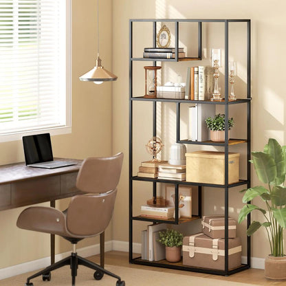 HOMCOM Industrial Bookcase Shelf, 6 Tier Metal Shelving, Storage Shelves for Living Room, Home Office, Bedroom, Rustic Brown Additional View 2