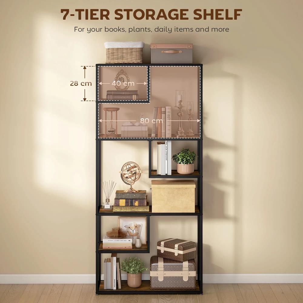 HOMCOM Industrial Bookcase Shelf, 6 Tier Metal Shelving, Storage Shelves for Living Room, Home Office, Bedroom, Rustic Brown Additional View 4