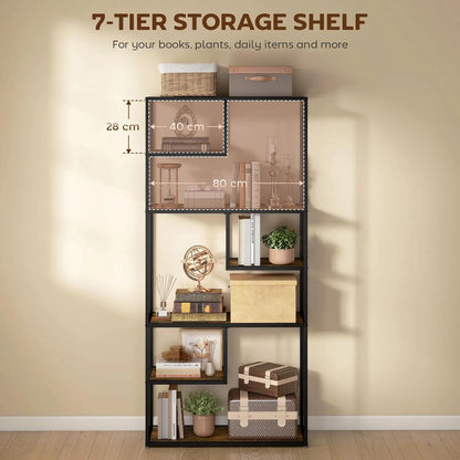 HOMCOM Industrial Bookcase Shelf, 6 Tier Metal Shelving, Storage Shelves for Living Room, Home Office, Bedroom, Rustic Brown Additional View 4