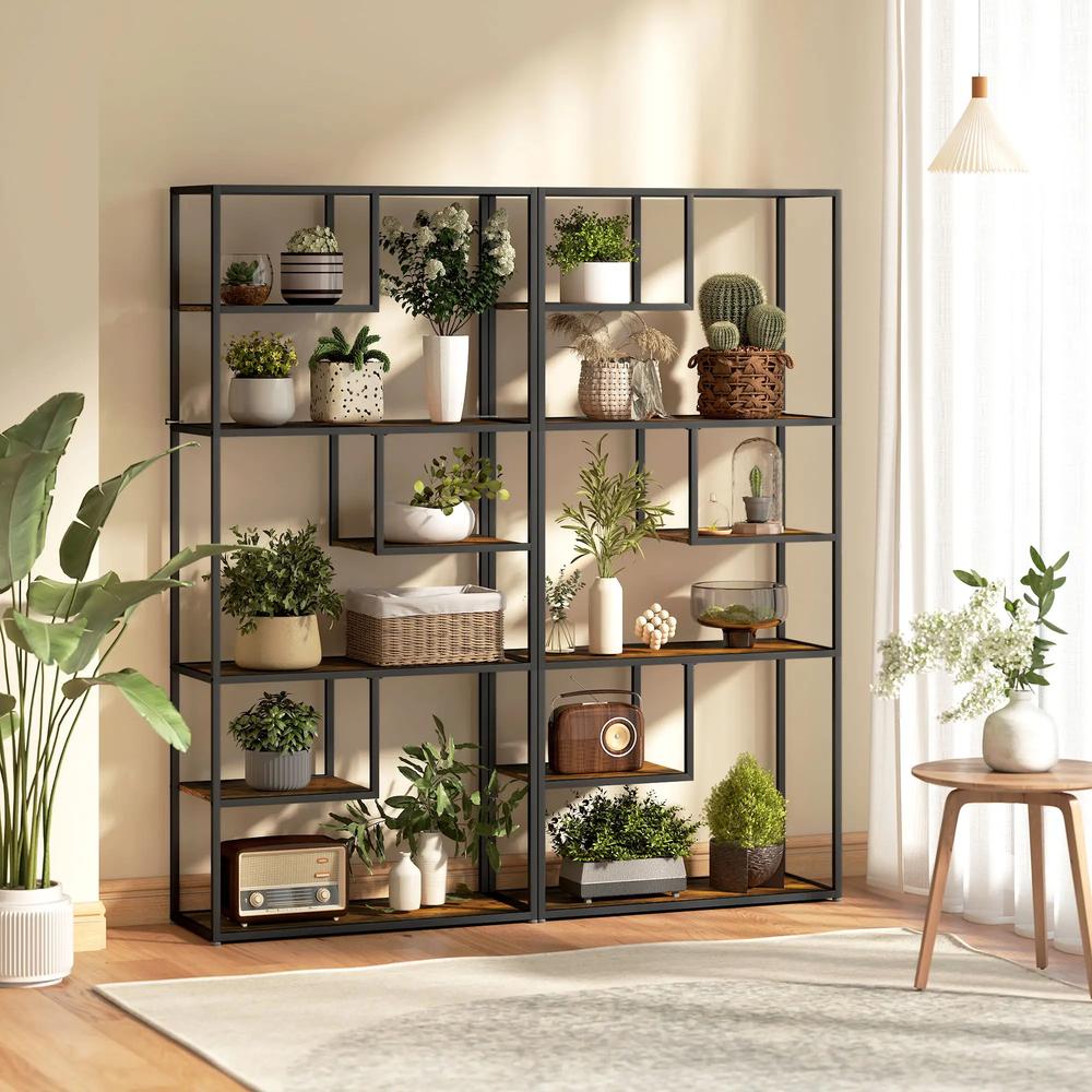 HOMCOM Industrial Bookcase Shelf, 6 Tier Metal Shelving, Storage Shelves for Living Room, Home Office, Bedroom, Rustic Brown Additional View 9