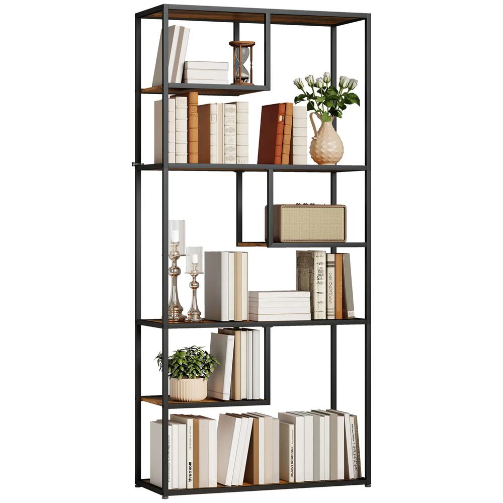 HOMCOM Industrial Bookcase Shelf, 6 Tier Metal Shelving, Storage Shelves for Living Room, Home Office, Bedroom, Rustic Brown Additional View 10