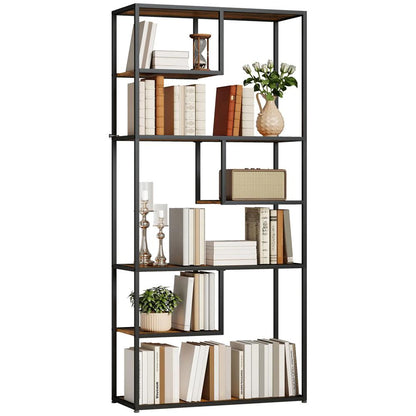 HOMCOM Industrial Bookcase Shelf, 6 Tier Metal Shelving, Storage Shelves for Living Room, Home Office, Bedroom, Rustic Brown Additional View 10