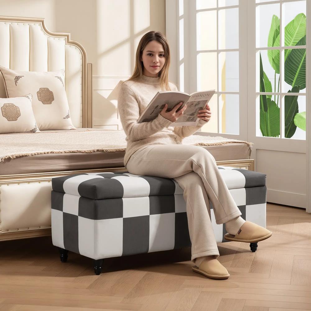 HOMCOM Storage Ottoman, Storage Bench with Wood Legs, Footstool, Footrest with Velvet Surface for Bedroom, Hallway, Living Room, 114 x 47 x 47 cm Additional View 12