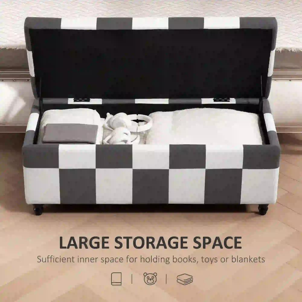 HOMCOM Storage Ottoman, Storage Bench with Wood Legs, Footstool, Footrest with Velvet Surface for Bedroom, Hallway, Living Room, 114 x 47 x 47 cm Additional View 14