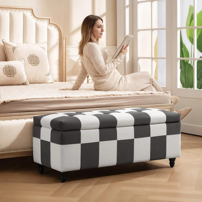 HOMCOM Storage Ottoman, Storage Bench with Wood Legs, Footstool, Footrest with Velvet Surface for Bedroom, Hallway, Living Room, 114 x 47 x 47 cm Additional View 17