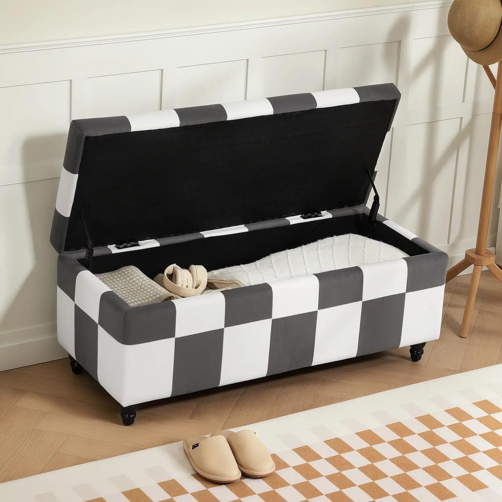 HOMCOM Storage Ottoman, Storage Bench with Wood Legs, Footstool, Footrest with Velvet Surface for Bedroom, Hallway, Living Room, 114 x 47 x 47 cm Additional View 18