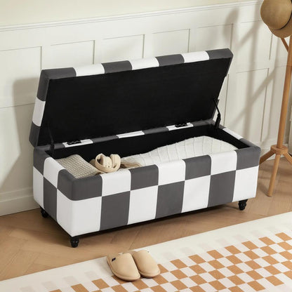 HOMCOM Storage Ottoman, Storage Bench with Wood Legs, Footstool, Footrest with Velvet Surface for Bedroom, Hallway, Living Room, 114 x 47 x 47 cm Additional View 18