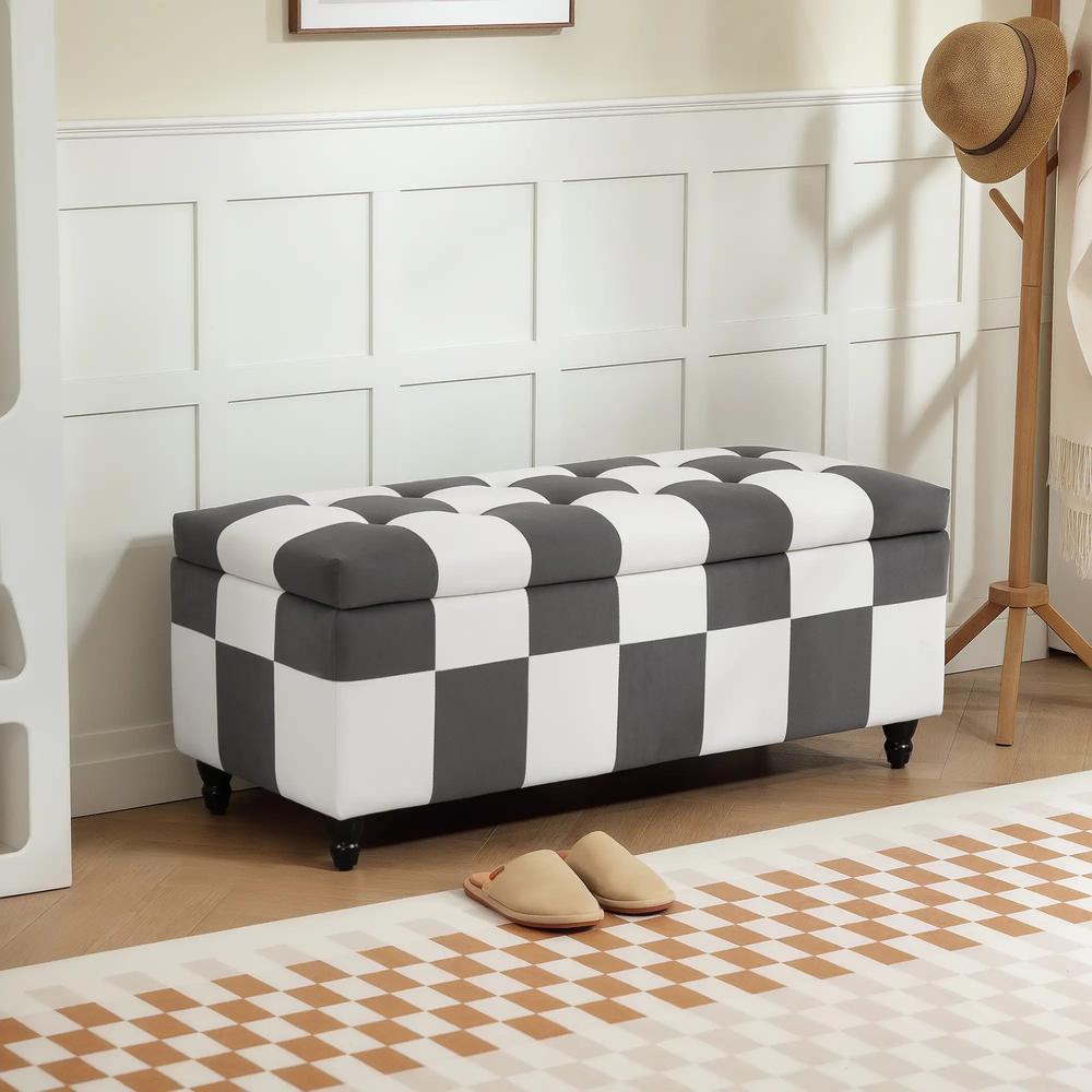 HOMCOM Storage Ottoman, Storage Bench with Wood Legs, Footstool, Footrest with Velvet Surface for Bedroom, Hallway, Living Room, 114 x 47 x 47 cm Additional View 20