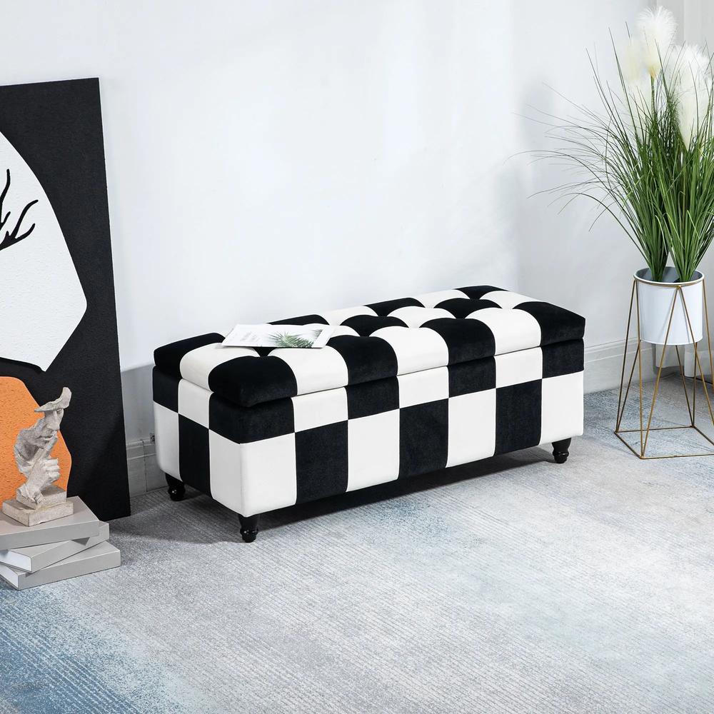 HOMCOM Storage Ottoman, Storage Bench with Wood Legs, Footstool, Footrest with Velvet Surface for Bedroom, Hallway, Living Room, 114 x 47 x 47 cm Additional View 2