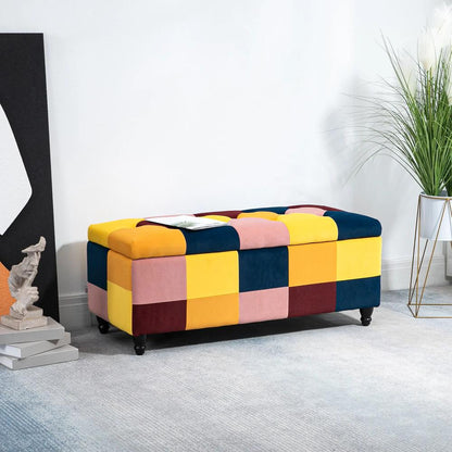 HOMCOM Storage Ottoman, Storage Bench with Wood Legs, Footstool, Footrest with Velvet Surface for Bedroom, Hallway, Living Room, 114 x 47 x 47 cm Additional View 23