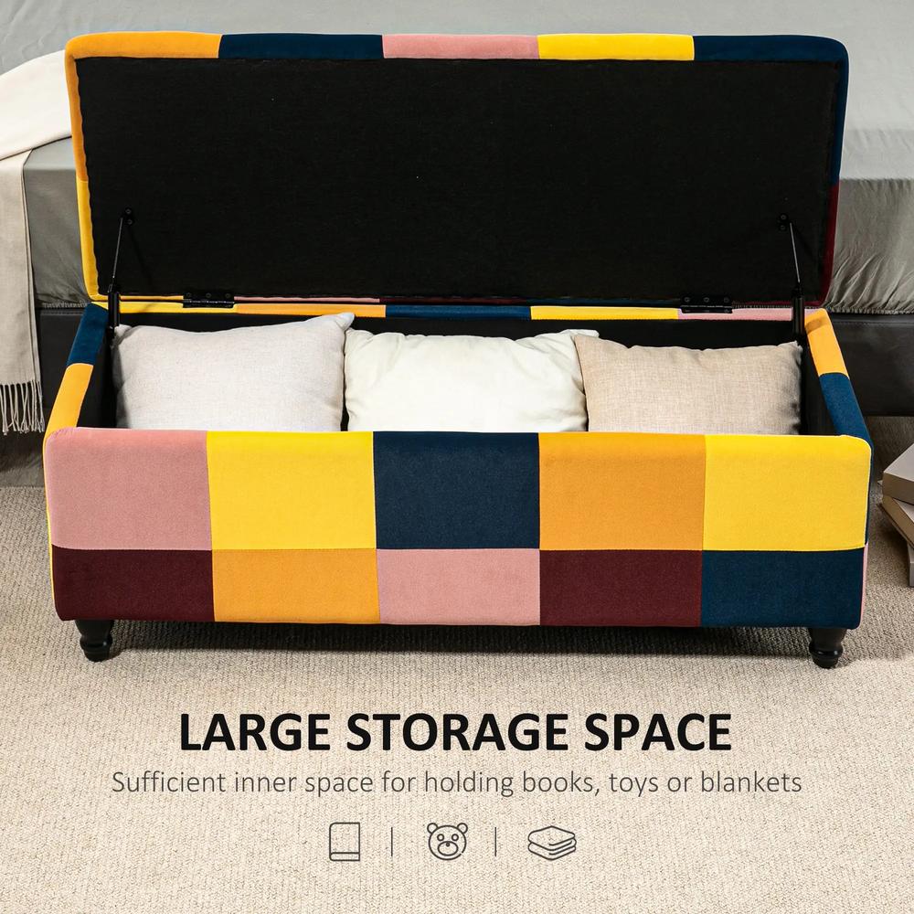 HOMCOM Storage Ottoman, Storage Bench with Wood Legs, Footstool, Footrest with Velvet Surface for Bedroom, Hallway, Living Room, 114 x 47 x 47 cm Additional View 25