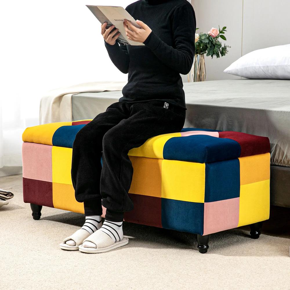 HOMCOM Storage Ottoman, Storage Bench with Wood Legs, Footstool, Footrest with Velvet Surface for Bedroom, Hallway, Living Room, 114 x 47 x 47 cm Additional View 28