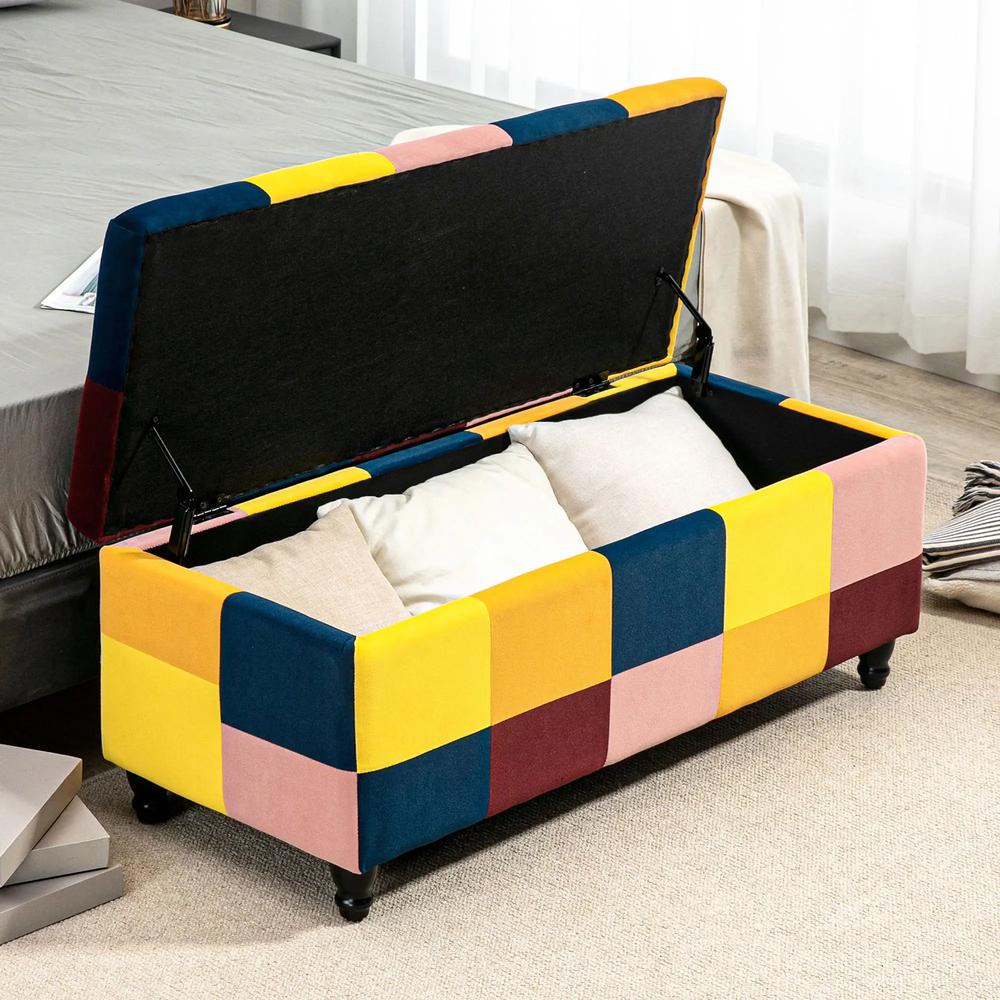 HOMCOM Storage Ottoman, Storage Bench with Wood Legs, Footstool, Footrest with Velvet Surface for Bedroom, Hallway, Living Room, 114 x 47 x 47 cm Additional View 29