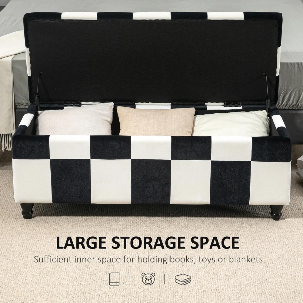 HOMCOM Storage Ottoman, Storage Bench with Wood Legs, Footstool, Footrest with Velvet Surface for Bedroom, Hallway, Living Room, 114 x 47 x 47 cm Additional View 4