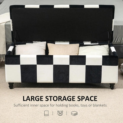 HOMCOM Storage Ottoman, Storage Bench with Wood Legs, Footstool, Footrest with Velvet Surface for Bedroom, Hallway, Living Room, 114 x 47 x 47 cm Additional View 4