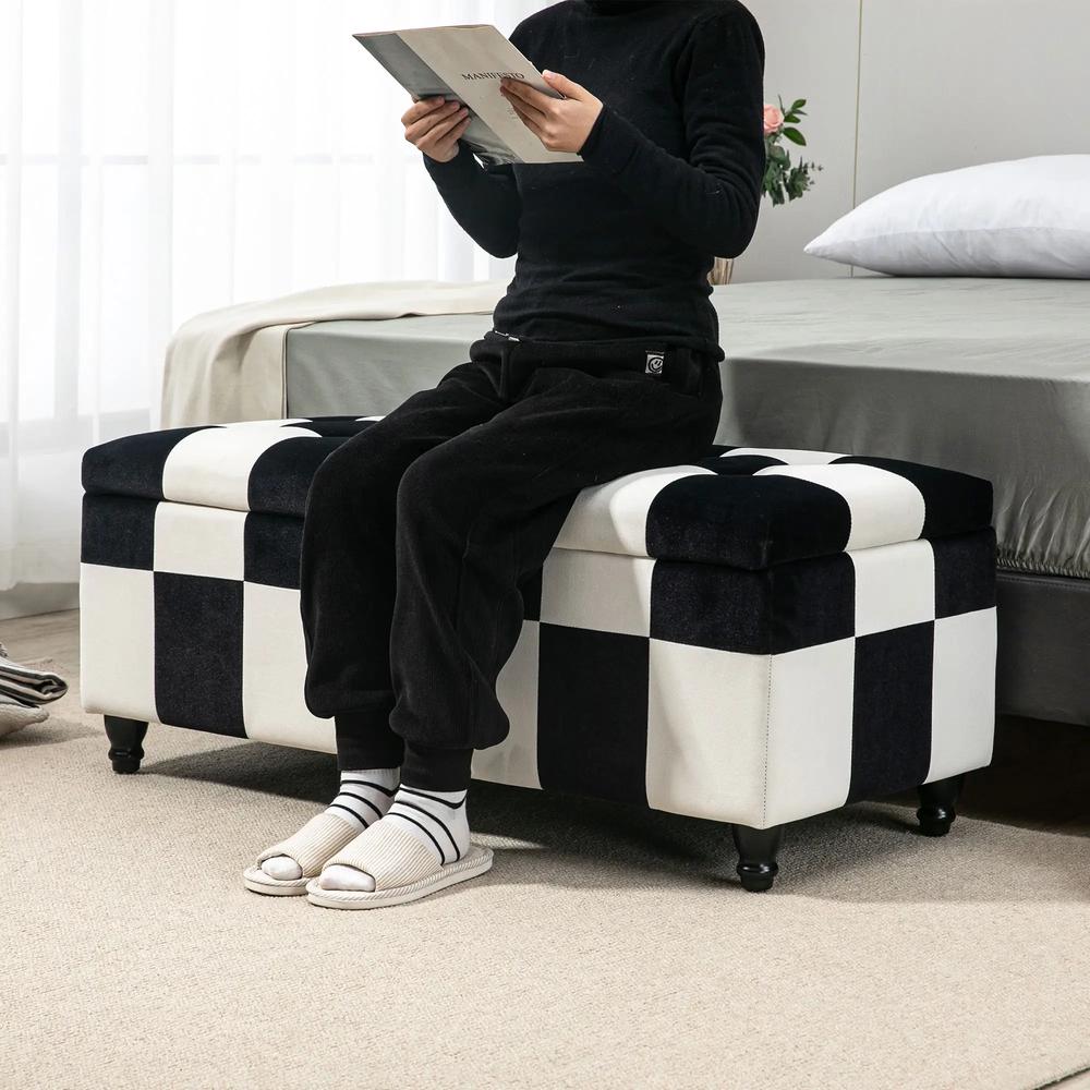 HOMCOM Storage Ottoman, Storage Bench with Wood Legs, Footstool, Footrest with Velvet Surface for Bedroom, Hallway, Living Room, 114 x 47 x 47 cm Additional View 7