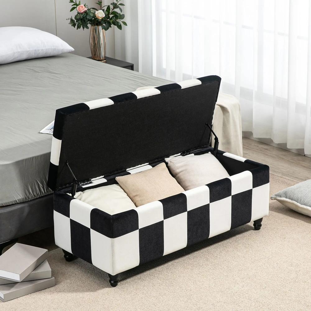 HOMCOM Storage Ottoman, Storage Bench with Wood Legs, Footstool, Footrest with Velvet Surface for Bedroom, Hallway, Living Room, 114 x 47 x 47 cm Additional View 8