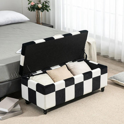 HOMCOM Storage Ottoman, Storage Bench with Wood Legs, Footstool, Footrest with Velvet Surface for Bedroom, Hallway, Living Room, 114 x 47 x 47 cm Additional View 8