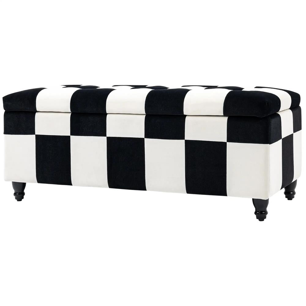 HOMCOM Storage Ottoman, Storage Bench with Wood Legs, Footstool, Footrest with Velvet Surface for Bedroom, Hallway, Living Room, 114 x 47 x 47 cm Additional View 10
