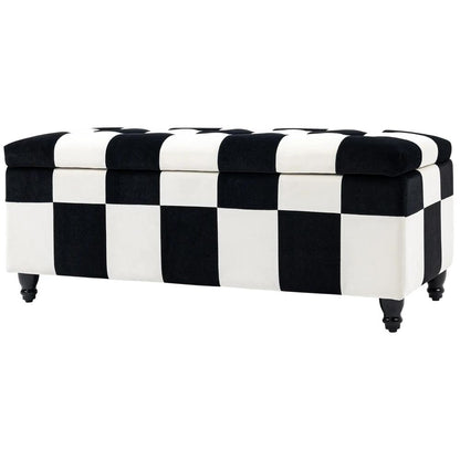 HOMCOM Storage Ottoman, Storage Bench with Wood Legs, Footstool, Footrest with Velvet Surface for Bedroom, Hallway, Living Room, 114 x 47 x 47 cm Additional View 10