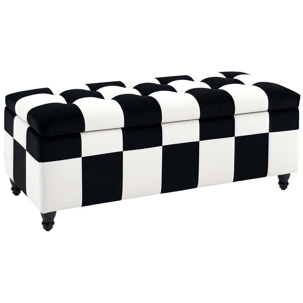 HOMCOM Storage Ottoman, Storage Bench with Wood Legs, Footstool, Footrest with Velvet Surface for Bedroom, Hallway, Living Room, 114 x 47 x 47 cm