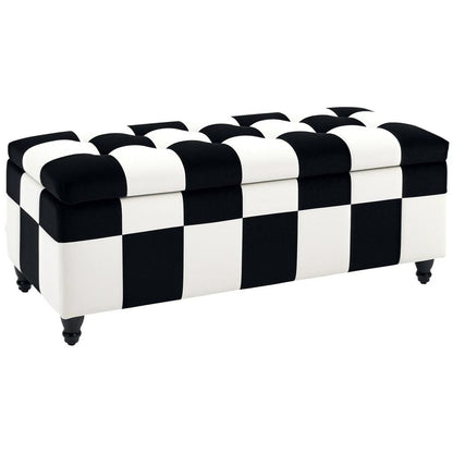 HOMCOM Storage Ottoman, Storage Bench with Wood Legs, Footstool, Footrest with Velvet Surface for Bedroom, Hallway, Living Room, 114 x 47 x 47 cm