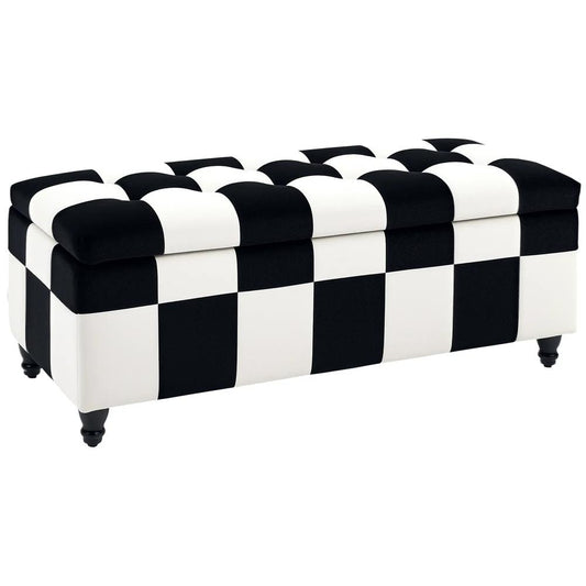 HOMCOM Storage Ottoman, Storage Bench with Wood Legs, Footstool, Footrest with Velvet Surface for Bedroom, Hallway, Living Room, 114 x 47 x 47 cm