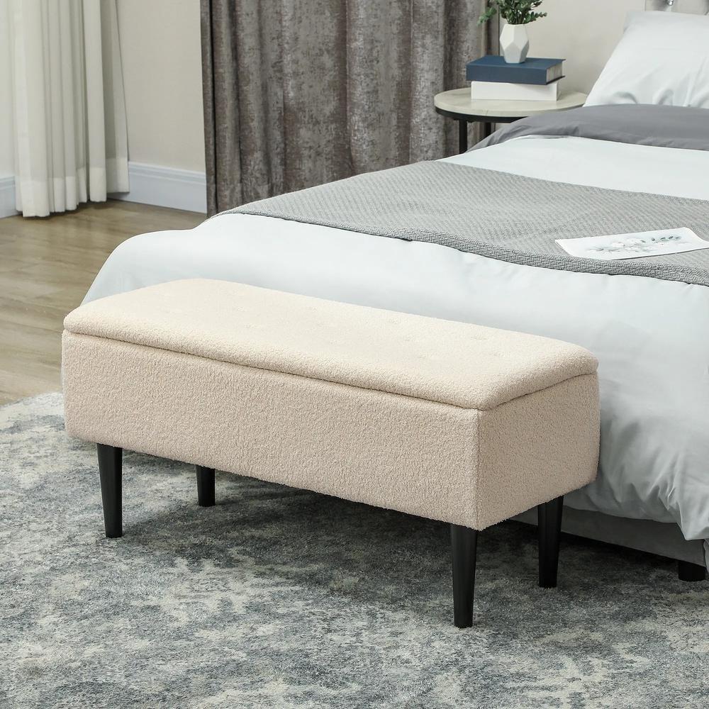 HOMCOM 57L Teddy Fleece Storage Ottoman - Cream Additional View 2