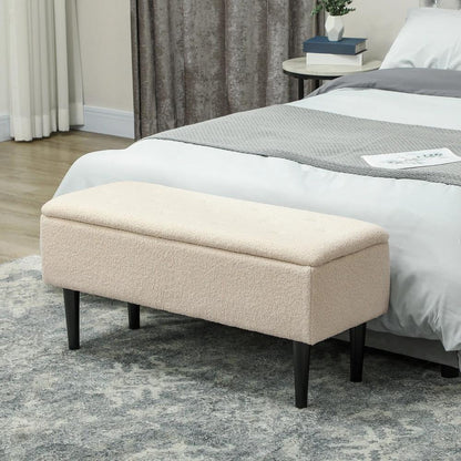 HOMCOM 57L Teddy Fleece Storage Ottoman - Cream Additional View 2