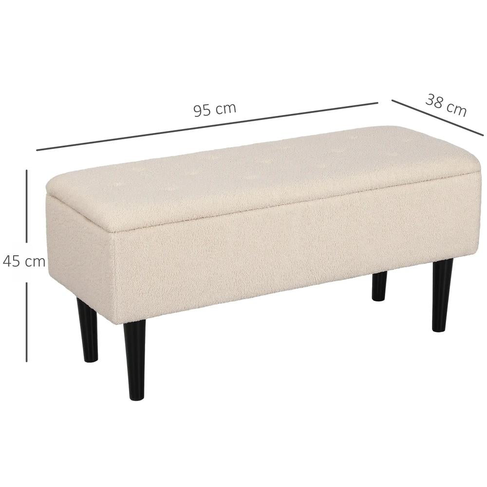 HOMCOM 57L Teddy Fleece Storage Ottoman - Cream Additional View 3