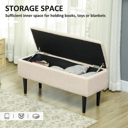 HOMCOM 57L Teddy Fleece Storage Ottoman - Cream Additional View 4