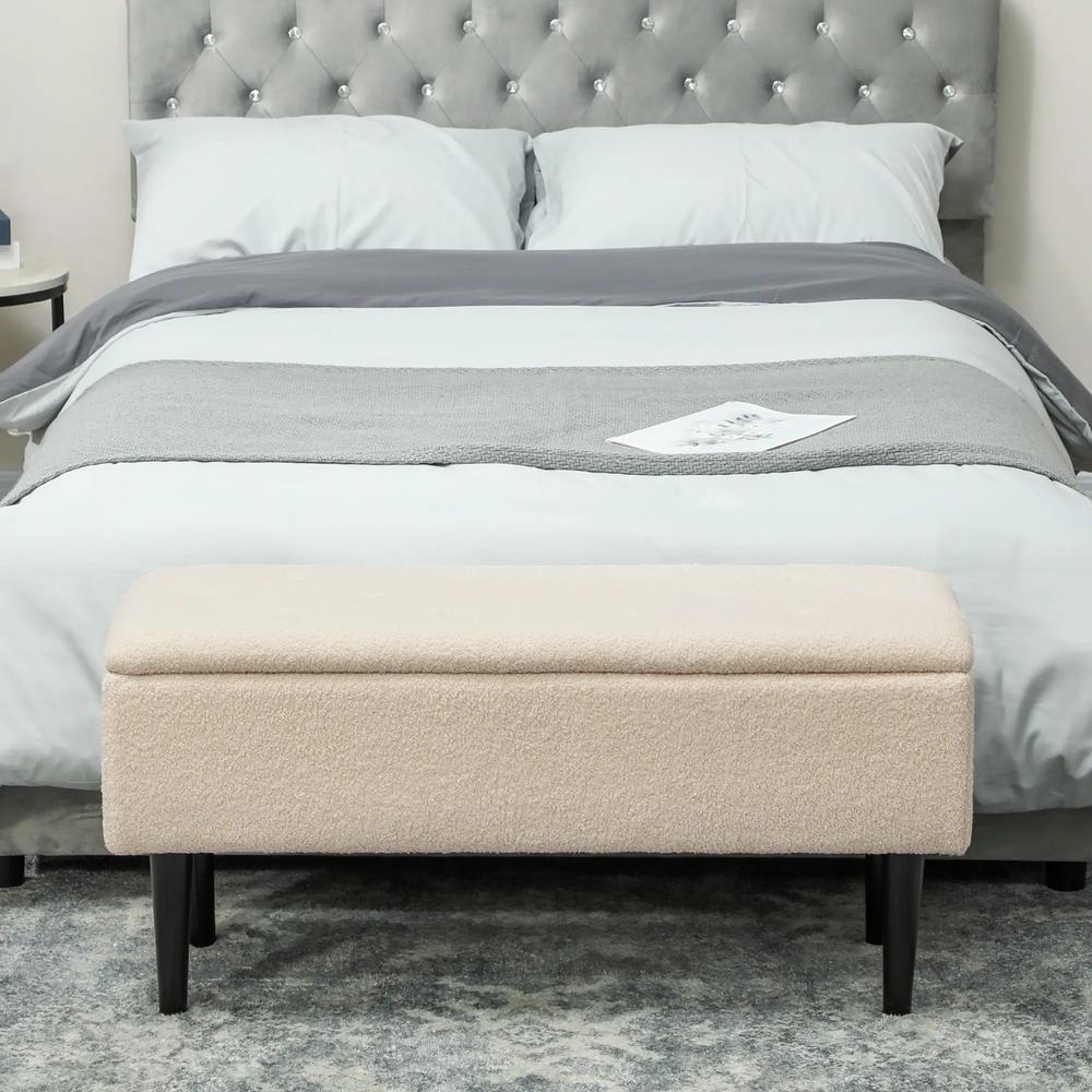 HOMCOM 57L Teddy Fleece Storage Ottoman - Cream Additional View 8