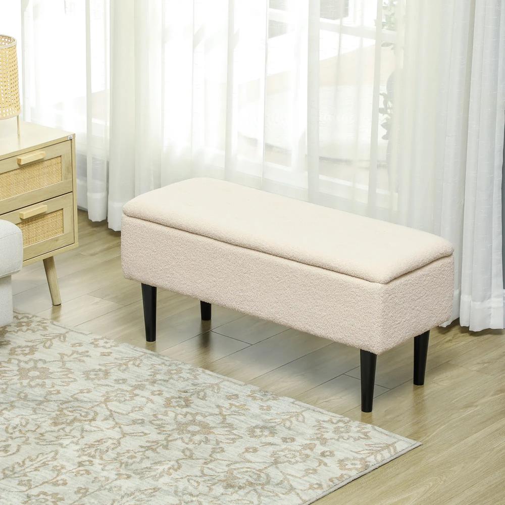 HOMCOM 57L Teddy Fleece Storage Ottoman - Cream Additional View 10