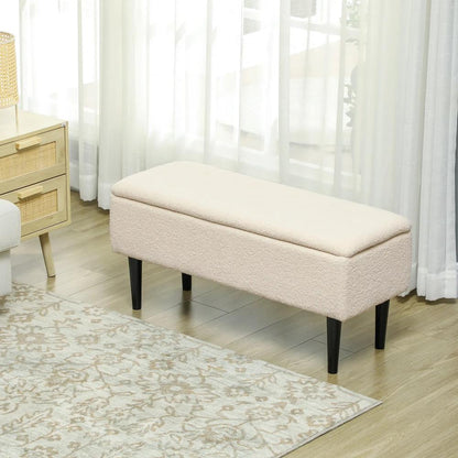 HOMCOM 57L Teddy Fleece Storage Ottoman - Cream Additional View 10