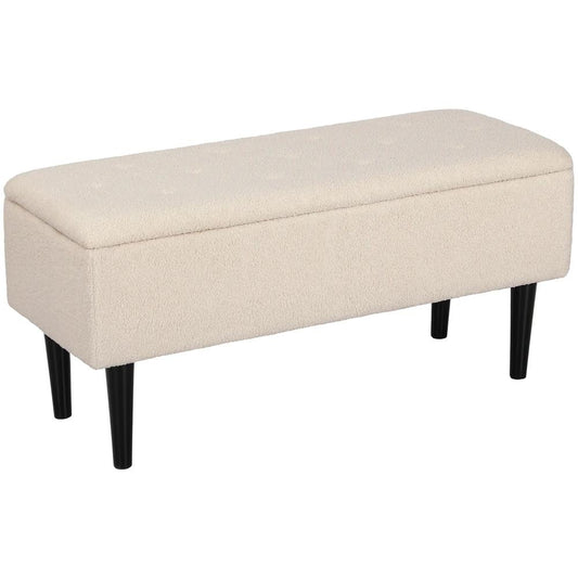 HOMCOM 57L Teddy Fleece Storage Ottoman - Cream