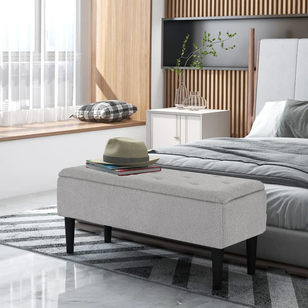 HOMCOM 57L Storage Ottoman, End of Bed Bench with Wooden Legs, Fabric Footstool for Living Room, Bedroom, 95 x 38 x 45cm, Grey Additional View 2