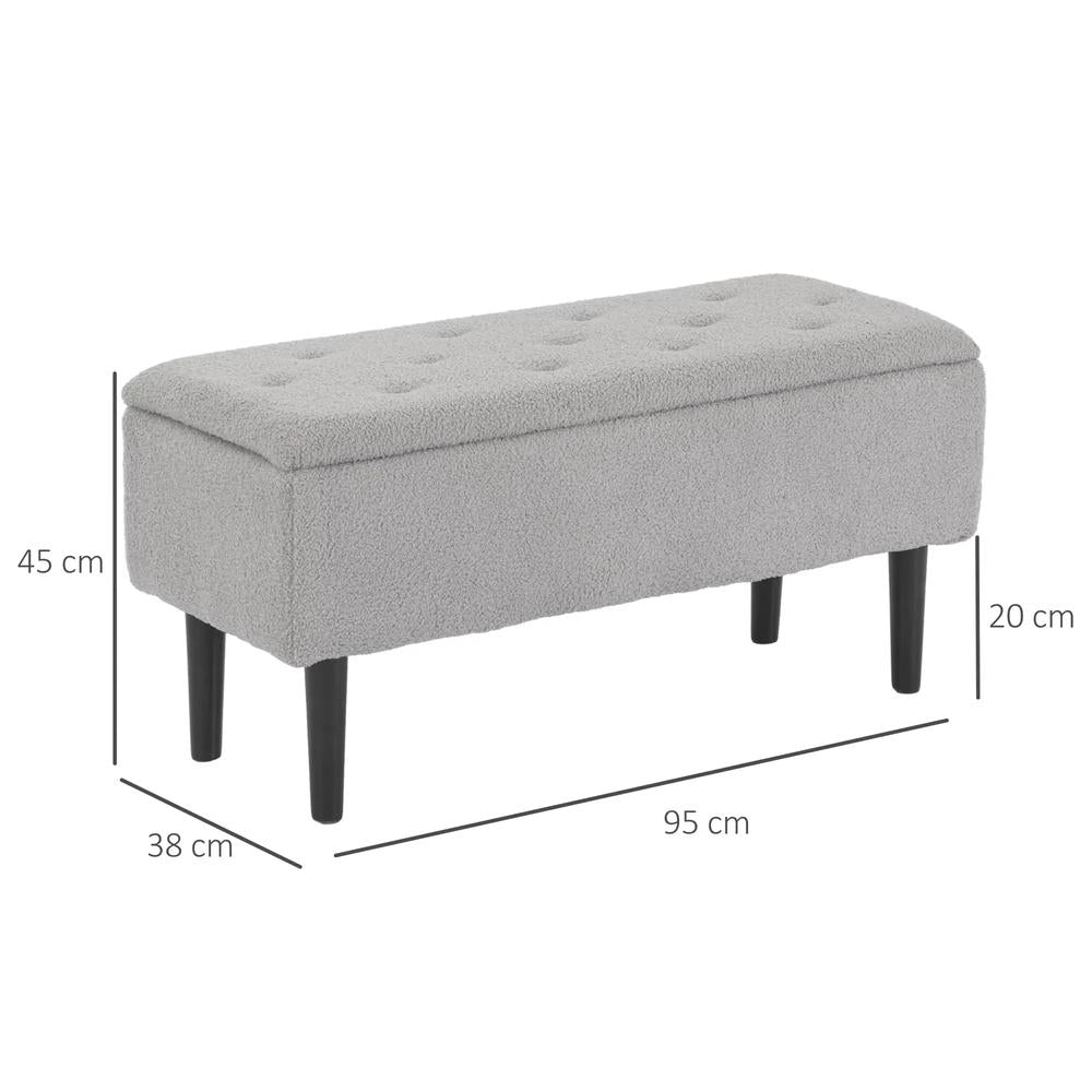 HOMCOM 57L Storage Ottoman, End of Bed Bench with Wooden Legs, Fabric Footstool for Living Room, Bedroom, 95 x 38 x 45cm, Grey Additional View 3