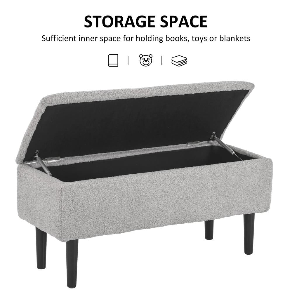 HOMCOM 57L Storage Ottoman, End of Bed Bench with Wooden Legs, Fabric Footstool for Living Room, Bedroom, 95 x 38 x 45cm, Grey Additional View 4
